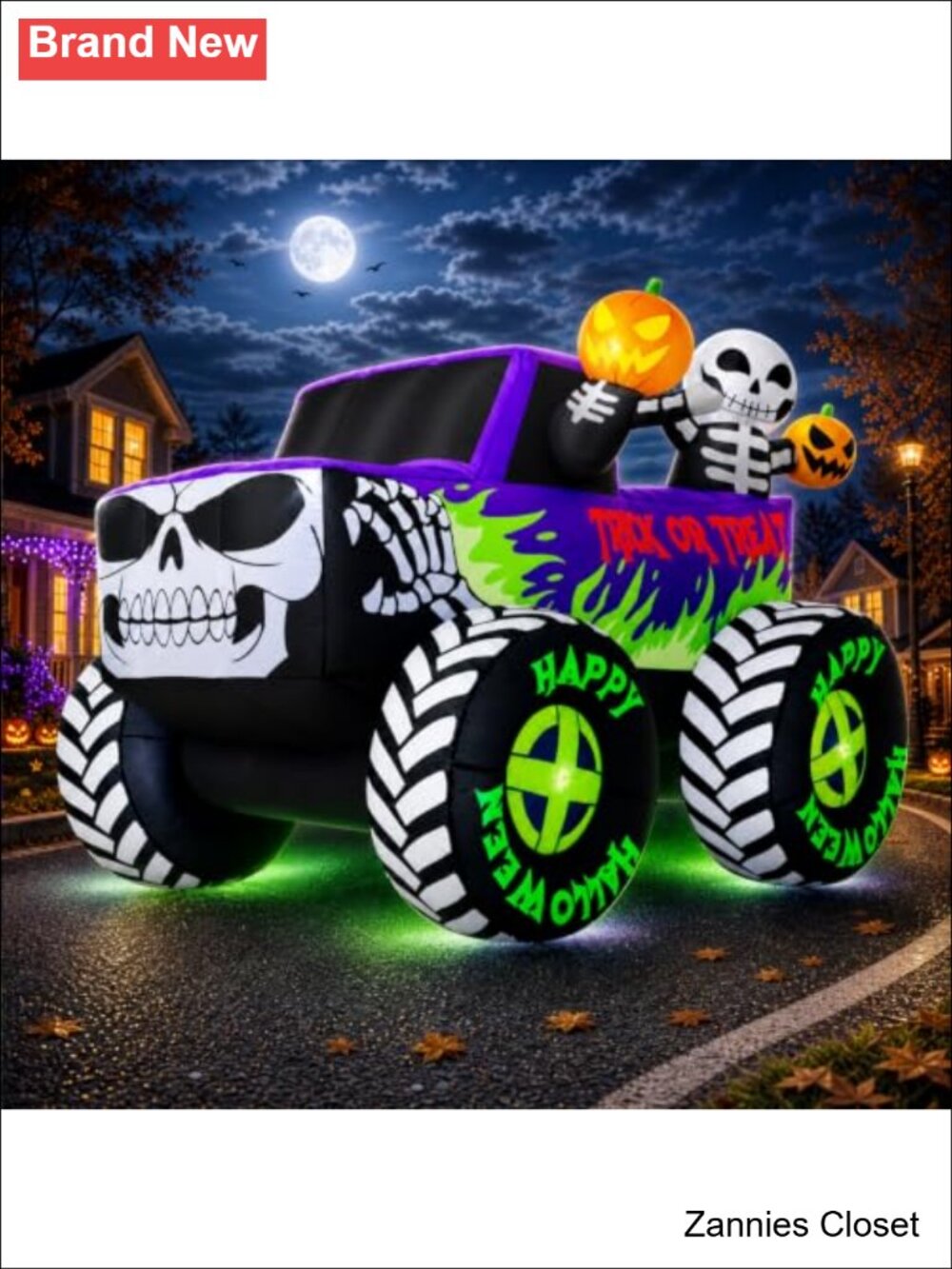 👻 8FT Halloween Inflatable Skeleton Monster Truck Built-in LEDs Blow Up Yard
